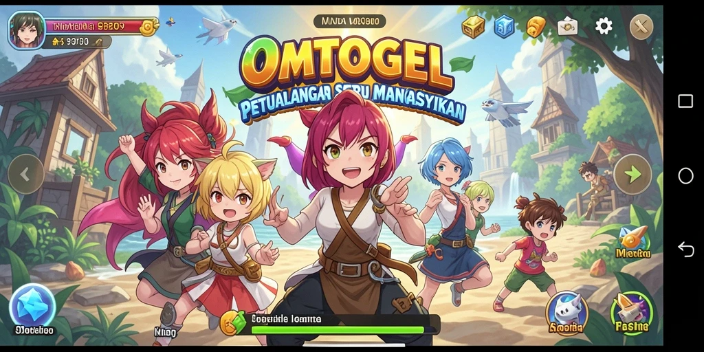 Screenshot gameplay <strong>OMTOGEL</strong> yang menampilkan karakter-karakter anime yang dinamis.