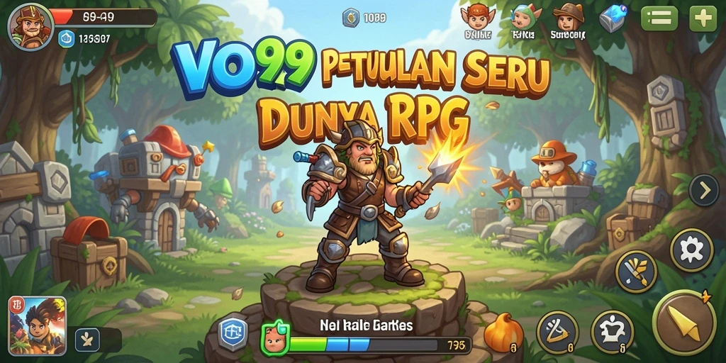 Tampilan gameplay menarik dan berwarna dari OVO99 di dunia RPG.