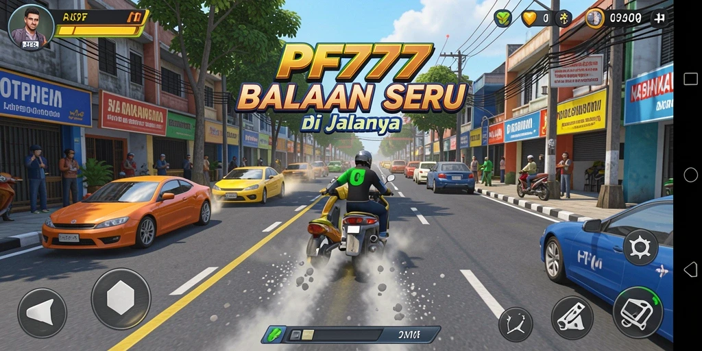 Screenshot gameplay PF777 menampilkan aksi balapan yang intens.