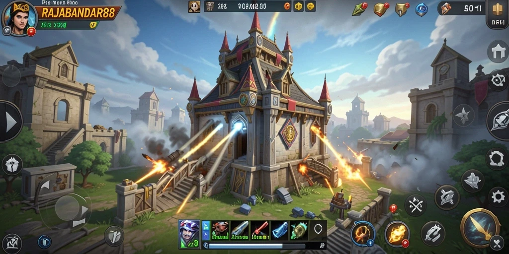 Tangkapan layar gameplay RAJABANDAR88 menunjukkan aksi mendebarkan di Tower Defense.
