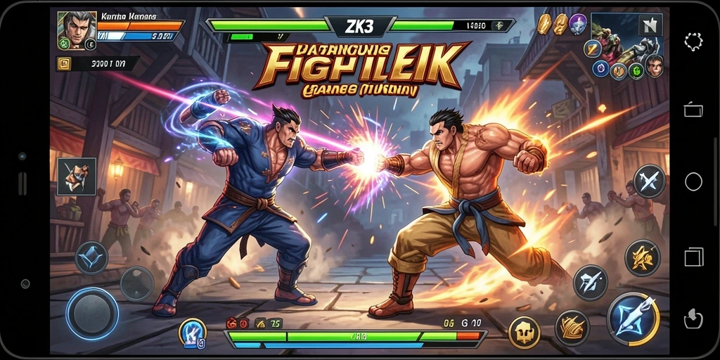Screenshot ZK3 menampilkan pertarungan seru antar karakter di arena.